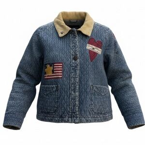 Haik’s Vintage Quilted Denim Jacket with Heart and Flag Patches